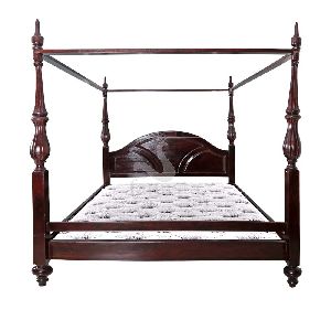 Handmade Wooden Bed with Hanging Rods