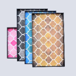 Rectangular Geometrical Moroccan Pattern MDF Wood Tray