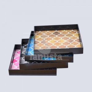 Square Geometrical Moroccan Pattern MDF Wood Tray