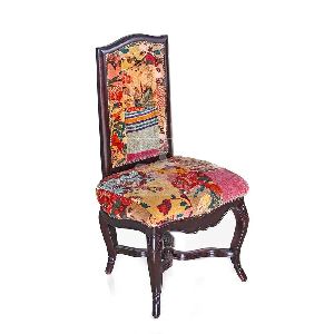 Wooden Victorian Chair with Velvet Fabric