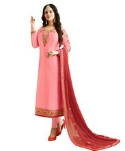 Casual Party Wear Heavy Embroidery Satin Salwar Kameez Suit