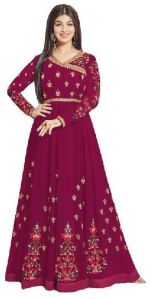 Justkartit Women Georgette Zari Embroidery Anarkali Suit (JK4867_Wine)