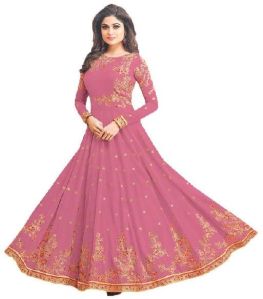 Justkartit Women's Floor Length Resham Embroidery Semi-Stitched Anarkali Suit