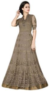 Justkartit Women's Net Embroidery Work Semi-Stitched Dress Material