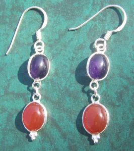 Amethyst ,Red Onyx Silver Earring