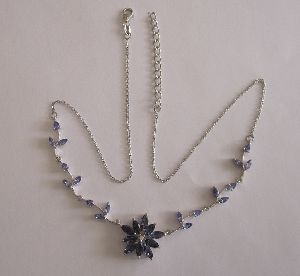 Gold Necklace With Tanzanite iolite, white topaz