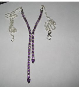 Long Necklace amethyst round and pear cut stone