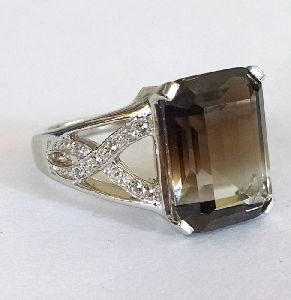 Smoky quartz octagon cocktail ring