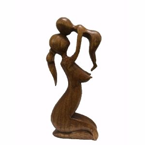 Handmade wooden mother child sculpture