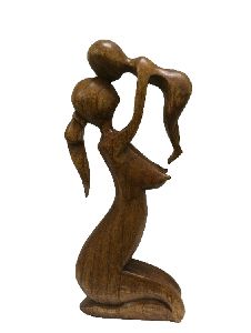 Handmade wooden mother child sculpture handicraft