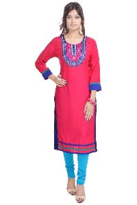 Indian Hand made Embroidery pattern pink 3/4 Sleeve pure cotton Kurti
