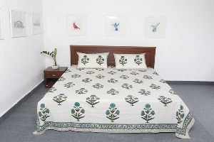 Jaipuri Block printed Cotton fabric double bed sheet with 2 pillow covers VIDBS9021