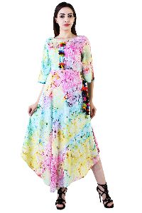 Latest designer rayon fabric multi color long pattern kurti kurta dress for women