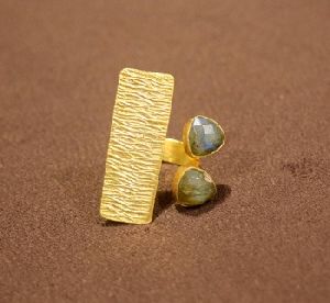 Gold Plated Labradorite Facet Designer Adjustable Ring