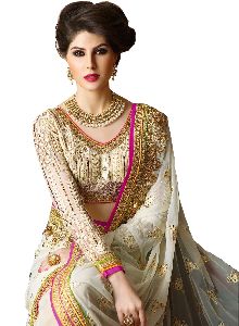 Off White Embroidered Sarees