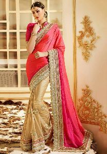Peach and Golden Embroidered Sarees