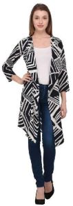 Black N White Strip Printed Shrug