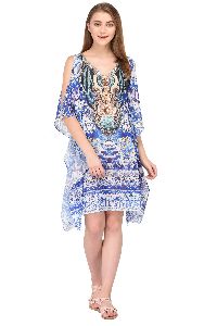 Blue Printed Sleeves Kaftan