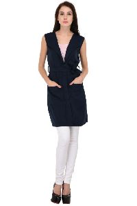 Navy Blue Elegant Sleeveless Overcoat