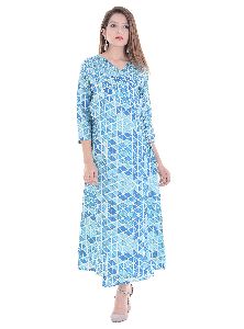 Sky Blue Printed Long Kurti