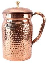 Copper Hammered Design Apex Jug With Small Brass Lid-1800 ML