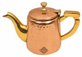 Copper Hammered Tea Pot With Inside Tin Lining and Brass Handle