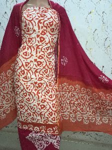 Red Cotton Print Dress Material