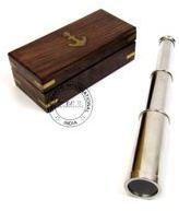 NICKEL PLATED BRASS TELESCOPE WITH WOODEN BOX