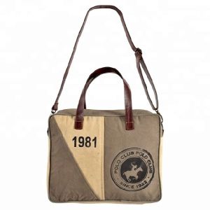 Leather Handle Canvas Laptop Bag