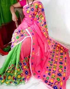 Handloom Cotton Silk Embroidered Saree