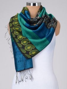 Blue Green Tussar Silk Stole