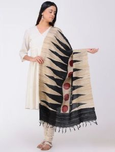 Cream Pure Handloom Tussar Silk Dupatta