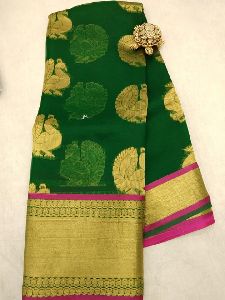 Kanchi organza silk Saree with contrast border and brocade blouse