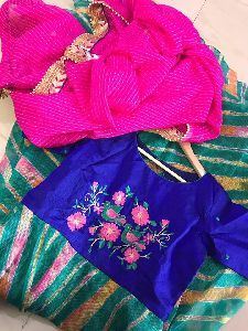 kota silk embroidery anarkali with bandhini dupatta