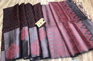 PURE KANCHEEPURAM HANDLOOM SOFT SILKS WITH SILVER NEEM ZARI WEAVES