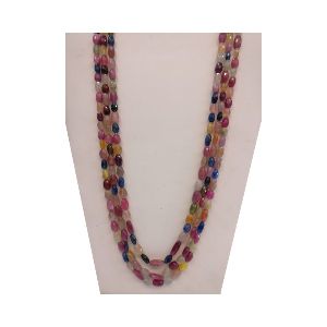 Gemstone Faceted Patsan Cut Tumble Stone Beads 3 Strings Necklace