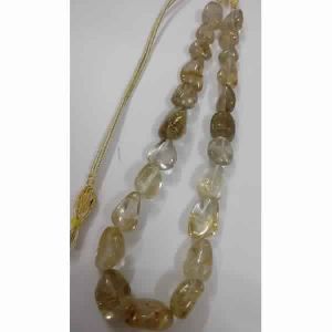 GOLDEN RUTILATED QUARTZ GEMSTONE PLAIN HAND POLISHED TUMBLE BEADS NECKLACE