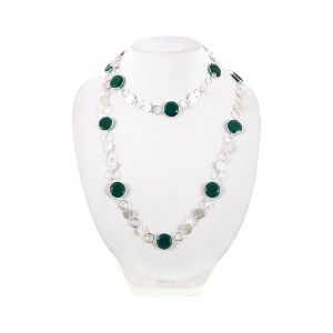 GREEN ONYX STUDD STERLING SILVER BEZAL STYLE NECKLACE