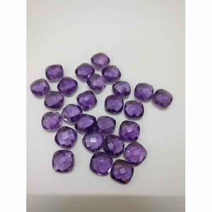 NATURAL AMETHYST GEMSTONE CUSHION SHAPE BOTH SIDE CHEKAR CUT STONES