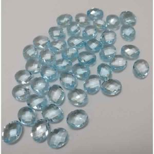 NATURAL BLUE TOPAZ GEMSTONE OVAL SHAPE BOTH SIDE CHEKAR CUT STONES