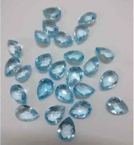 NATURAL BLUE TOPAZ GEMSTONE PEAR SHAPE BOTH SIDE CHEKAR CUT STONES