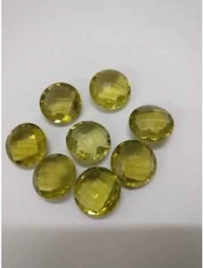 NATURAL OLIVE QUARTZ GEMSTONE ROUND SHAPE BOTH SIDE CHEKAR CUT STONES