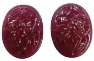 Natural Ruby Glass Filled Gemstone Oval Shape Hand Carved Carving Pair Stones LGS72