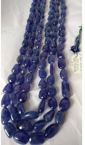 NATURAL TANZANITE GEMSTONE PLAIN HAND POLISHED TUMBLE BEADS NECKLACE