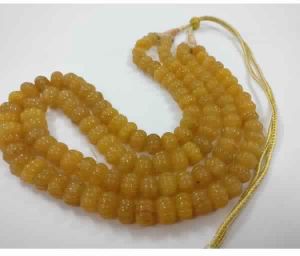 NATURAL YELLOW QUARTZ GEMSTONE 10-14MM MELON CUT ROUNDEL BEADS NECKLACE