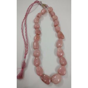 PINK OPAL GEMSTONE PLAIN HAND POLISHED TUMBLE BEADS NECKLACE