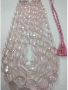 ROSE QUARTZ GEMSTONE PLAIN HAND POLISHED TUMBLE BEADS NECKLACE