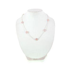 ROSE QUARTZ STUDD STERLING SILVER BEZAL STYLE NECKLACE