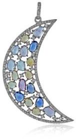 Multi Sapphire Pave Diamond Crescent Moon Pendant