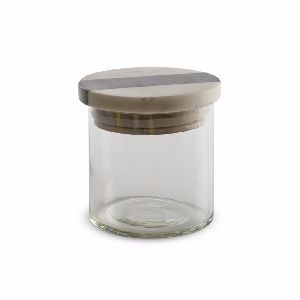 Glass Jar With Marble-Wood Lid
